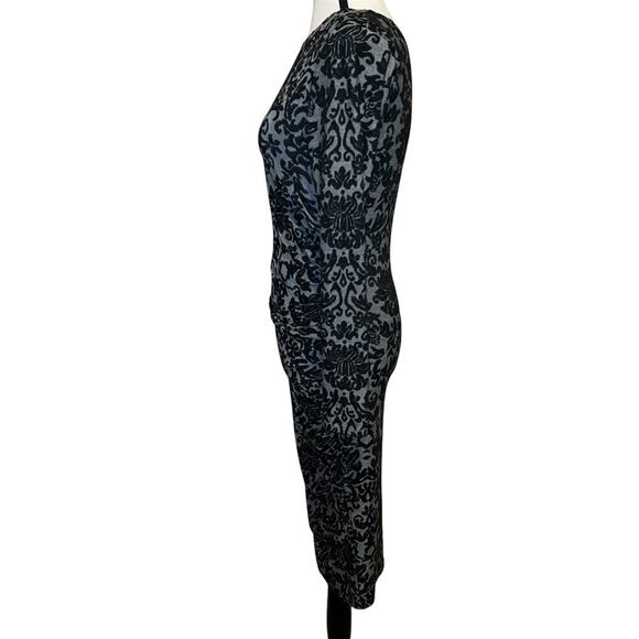 Ganni Anthropologie Black Textured Tapestry Print Ruched Sheath Dress Size S - Picture 4 of 13